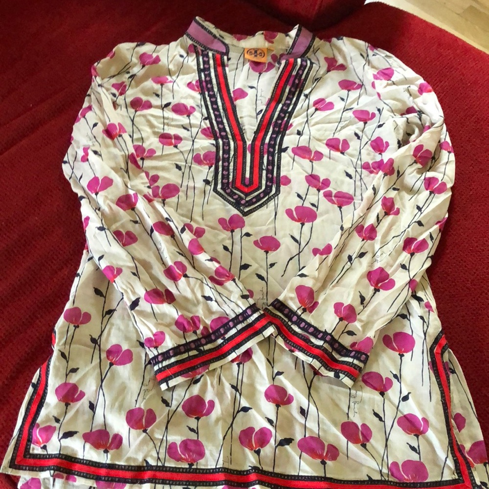 Tory Burch Pink and Cream Floral Tunic